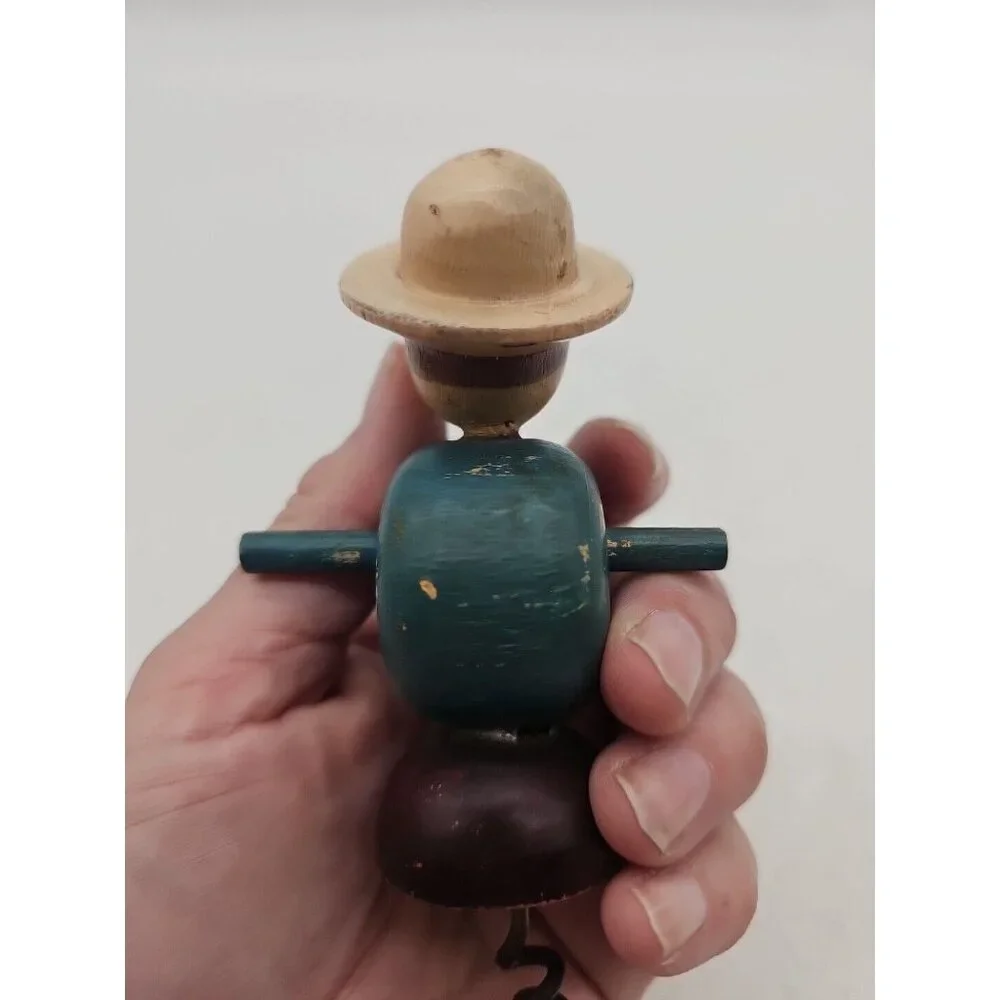 Vintage Wooden Wine Bottle Opener Cork Puller Cellar‎ Wood & Steel Corkscrew Man